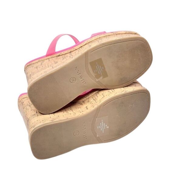 Nine West Sandals Size 6 Pink Open Toe Double Strap Slip On Platform Wedges - Picture 8 of 9